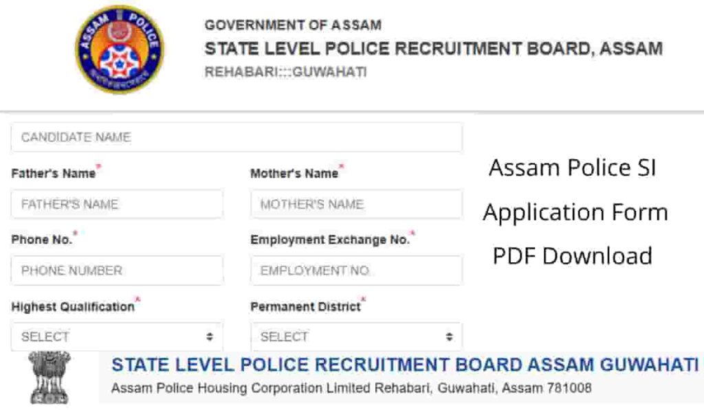 Assam Police SI Application Form 2021